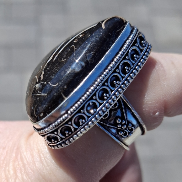 New Turritella Agate Fossi Silver Ring. - Picture 9 of 12